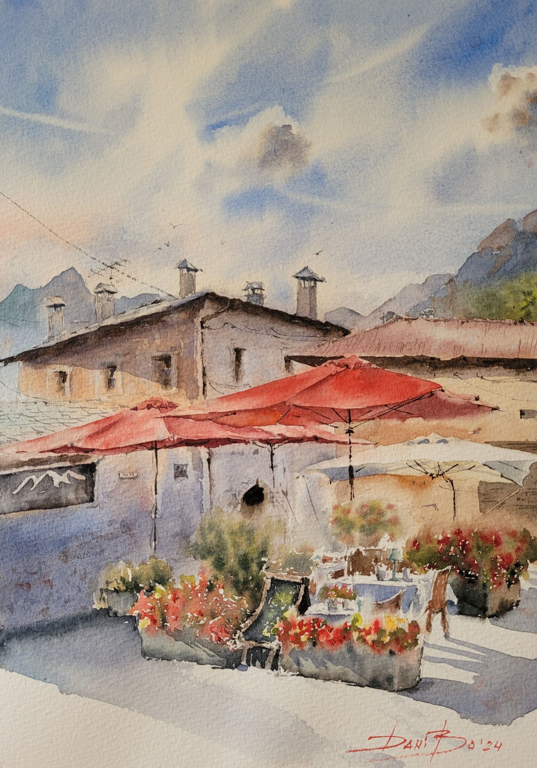 Ombrelloni rossi a Bormio